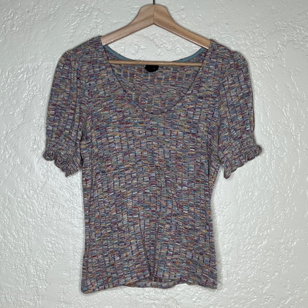 W5 Puff Sleeve V Neck Top Romantic Soft Girl Women Multicolor Small